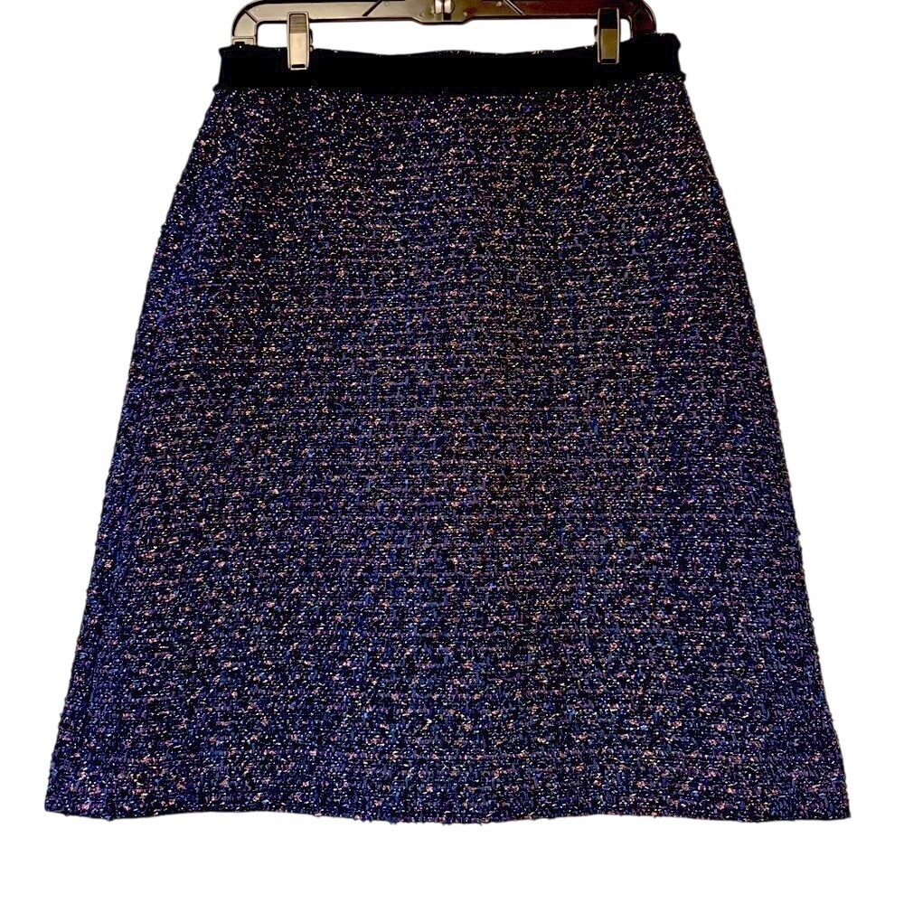 Ann Taylor Navy Blue Tweed Metallic A-Line Skirt Size 6T Tall Professional